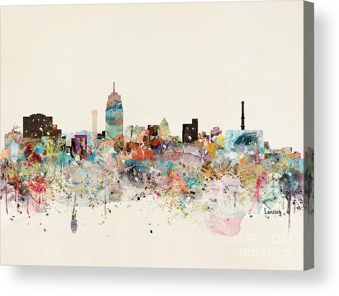 Lansing Acrylic Print featuring the painting Lansing Michigan Skyline by Bri Buckley