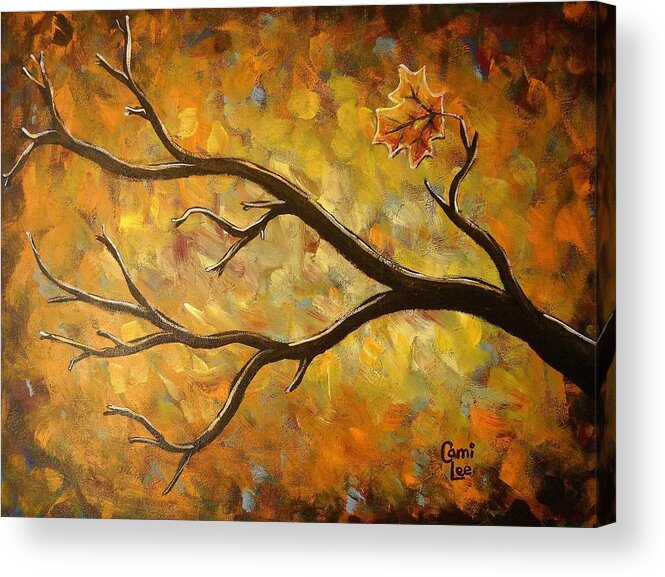 Autumn Acrylic Print featuring the painting Last Leaf by Cami Lee