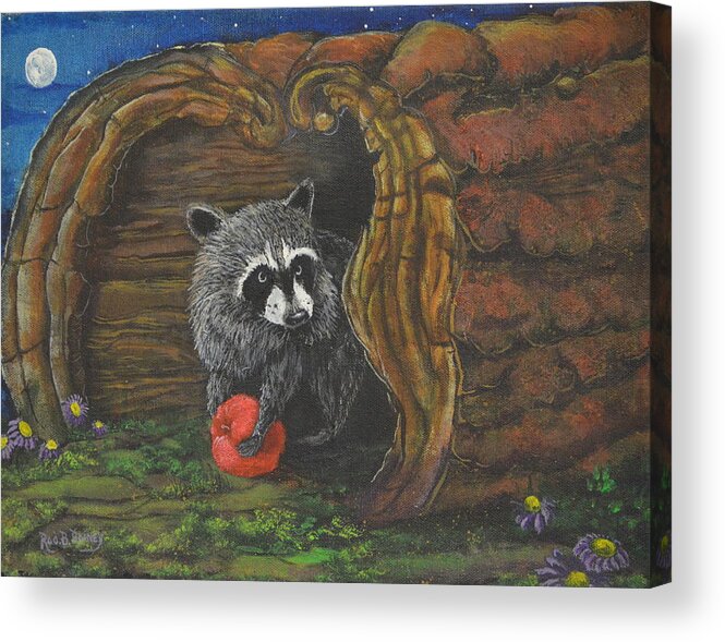 Raccoon Acrylic Print featuring the painting Laying Low by Rod B Rainey