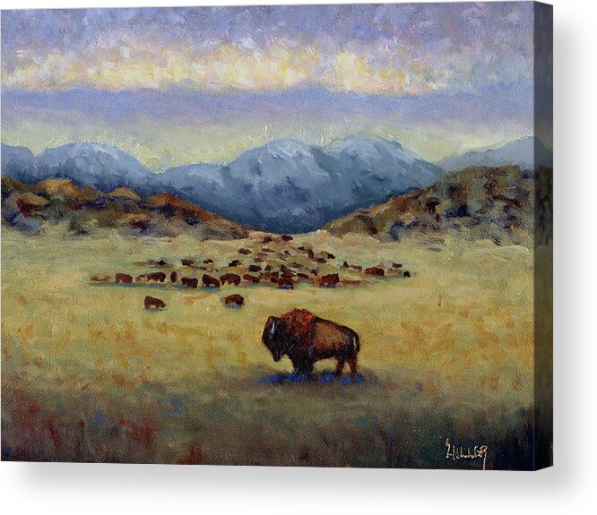 Buffalo Acrylic Print featuring the painting Legend by Linda Hiller