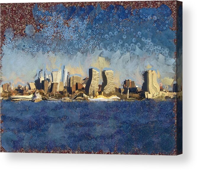 Building Acrylic Print featuring the mixed media Less Wacky Philly Skyline by Trish Tritz