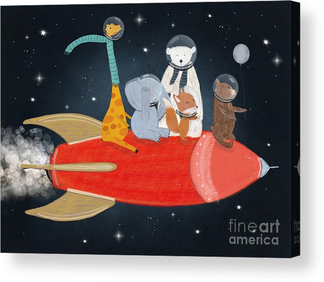 Space Acrylic Print featuring the painting Lets All Go To The Moon by Bri Buckley
