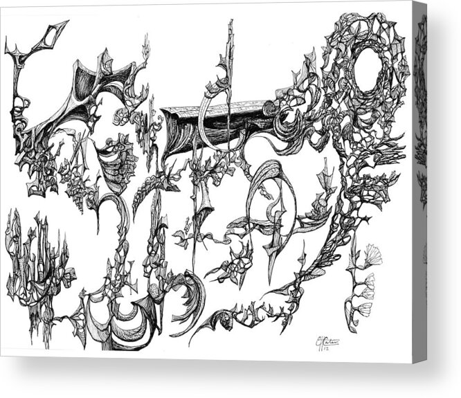 Botanic Botanical Blackandwhite Black And White Zentangle Zen Tangle Abstract Acceptance Circles Comfort Comforting Detailed Drawing Dreams Earth Acrylic Print featuring the painting Levitation by Charles Cater