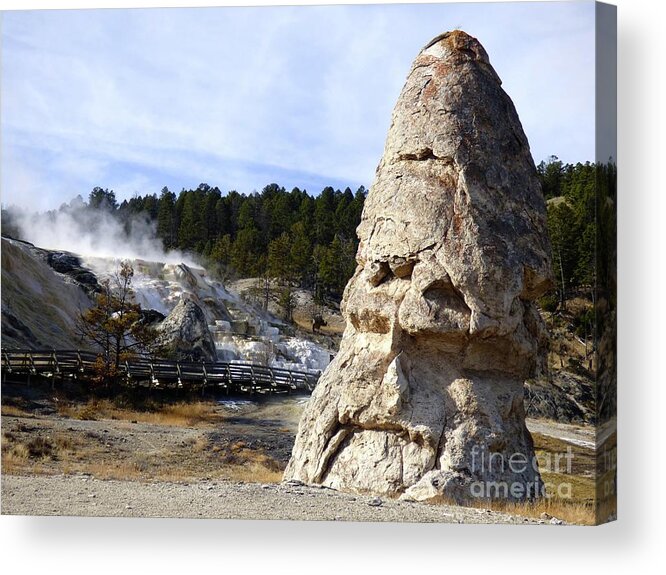 Liberty Cap Acrylic Print featuring the photograph Liberty Cap at Mammoth Hot Springs by Jean Wright