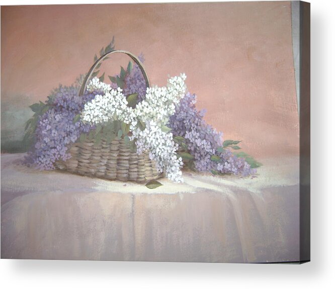 Still-life Acrylic Print featuring the painting Lilac study by Judy Keefer