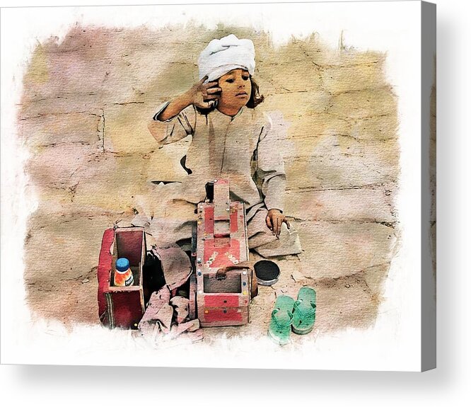 Egypt Acrylic Print featuring the photograph Luxor Shoeshine Girl by Joseph Hendrix