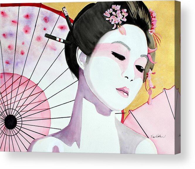 Pink Acrylic Print featuring the painting Maiko Watercolor by Kimberly Walker