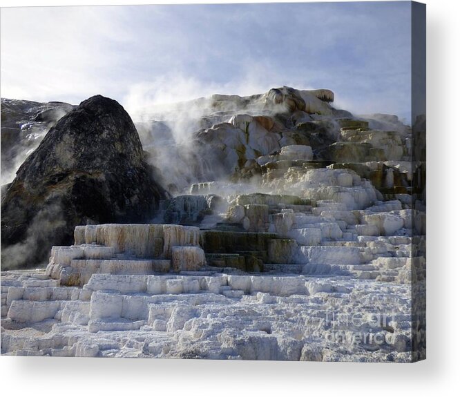 Hot Springs Acrylic Print featuring the photograph Mammoth Hot Springs Terraces by Jean Wright