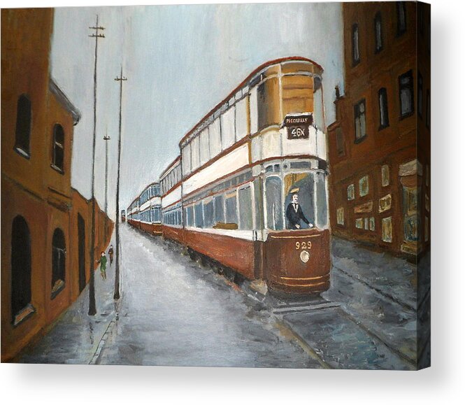 Manchester Piccadilly Tram Acrylic Print featuring the painting Manchester Piccadilly tram by Peter Gartner
