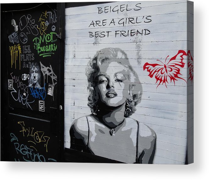 Marilyn Monroe Acrylic Print featuring the photograph Marilyn Bagels in London  by Funkpix Photo Hunter
