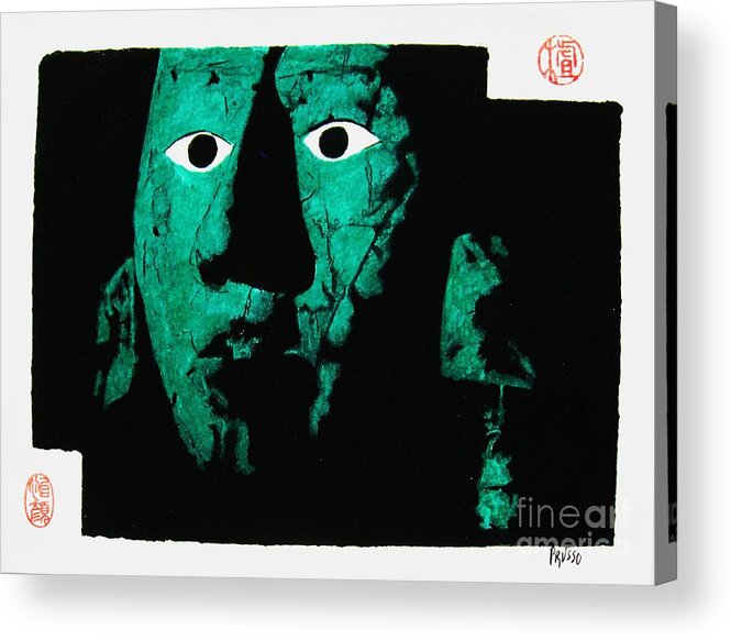 Figurative Acrylic Print featuring the painting Mayan Jade Mask by Thea Recuerdo