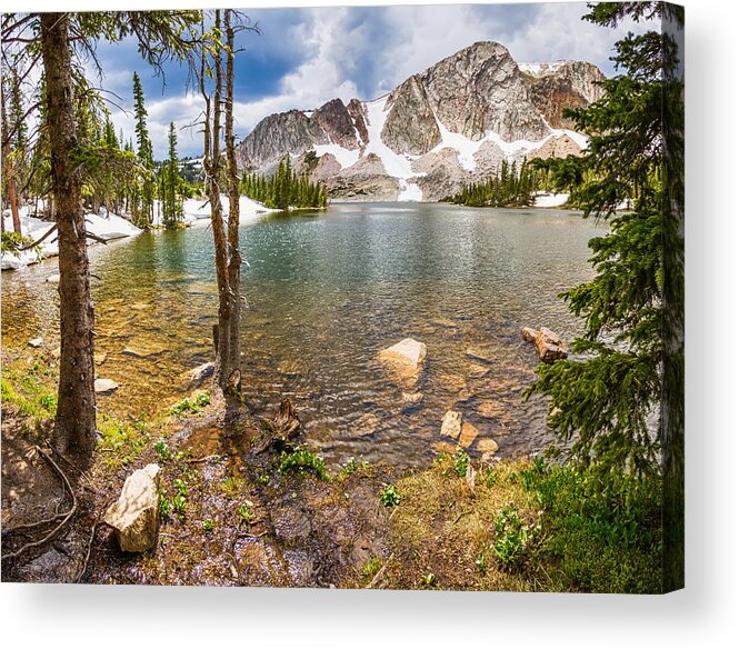 Mountain Acrylic Print featuring the photograph Medicine Bow Snowy Mountain Range Lake View by James BO Insogna