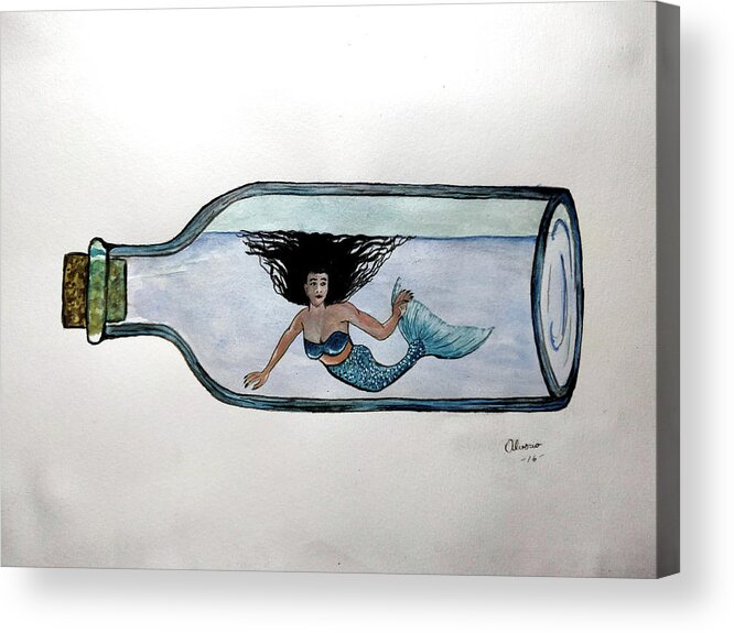 Mermaid Acrylic Print featuring the painting Mermaid in a Bottle by Edwin Alverio