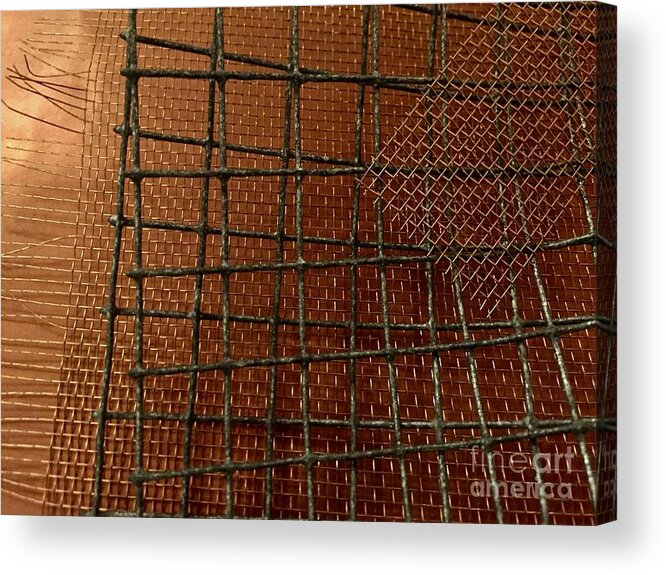 Collage Copper Brass Screening Wire Grid Acrylic Print featuring the photograph Mesh and Copper Series 1-1 by J Doyne Miller