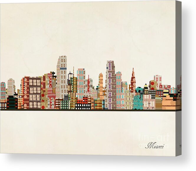 Maimi Acrylic Print featuring the painting Miami Skyline by Bri Buckley