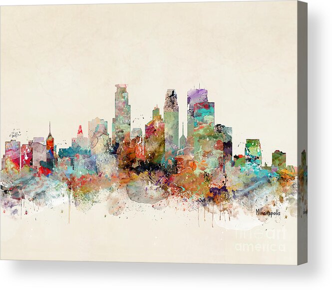 Minneapolis City Skyline Acrylic Print featuring the painting Minneapolis Minnesota by Bri Buckley