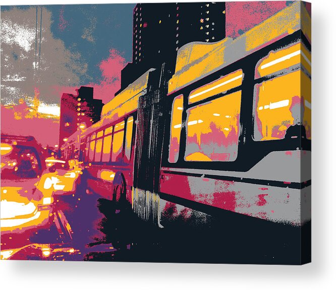Bus Acrylic Print featuring the mixed media Mission Hill Traffic by Shay Culligan