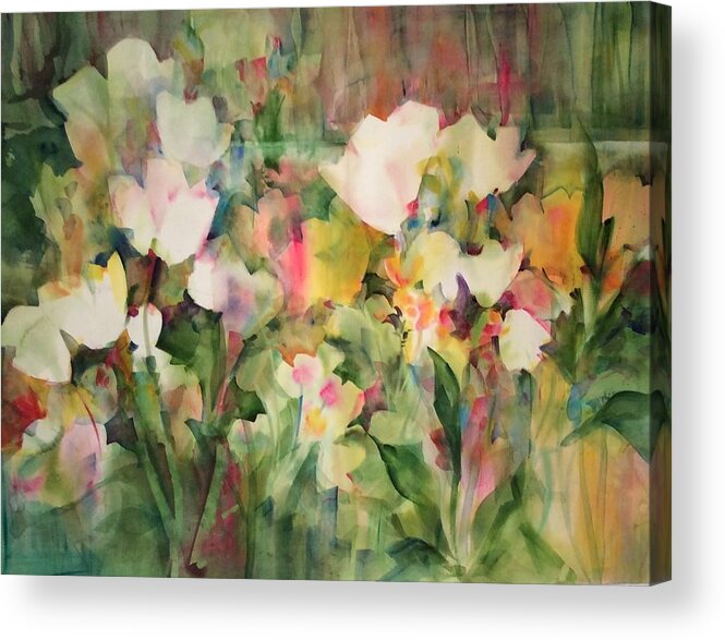 White Tulips Acrylic Print featuring the painting Monet's Tulips by Karen Ann Patton