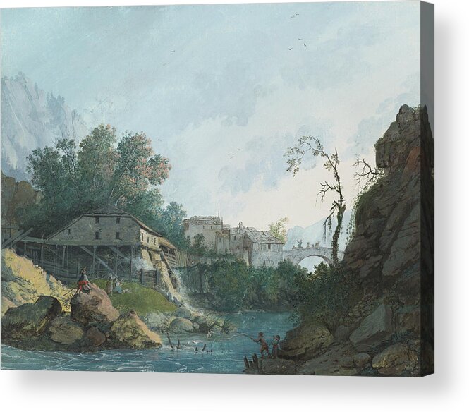 French Painters Acrylic Print featuring the painting Montreux Muhle und Brucke by Louis Albert Guislain Bacler d'Albe