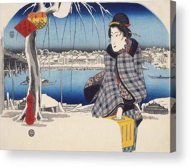 Japan Acrylic Print featuring the painting Moon after Snow at Ryogoku by Hiroshige