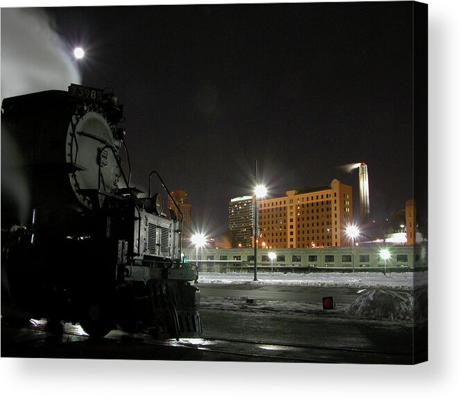 Kansas City Union Train Station Acrylic Print featuring the photograph Moon and Steam by Tim Mulina