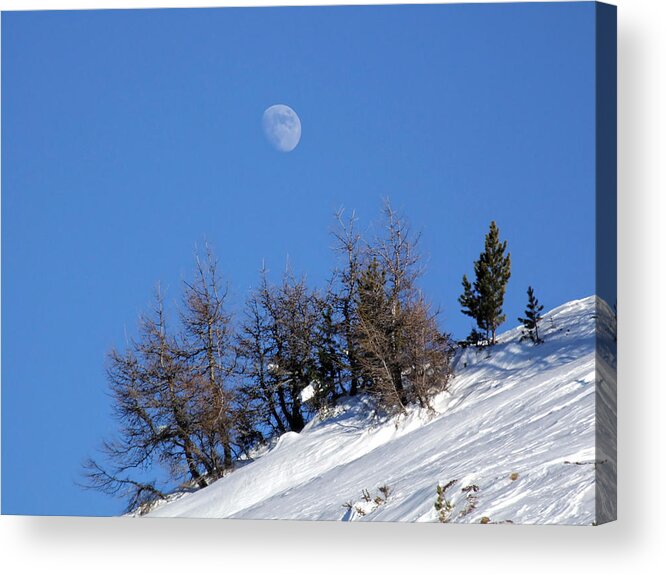 Moon Acrylic Print featuring the photograph Moon in the Mountains by Hartmut Knisel