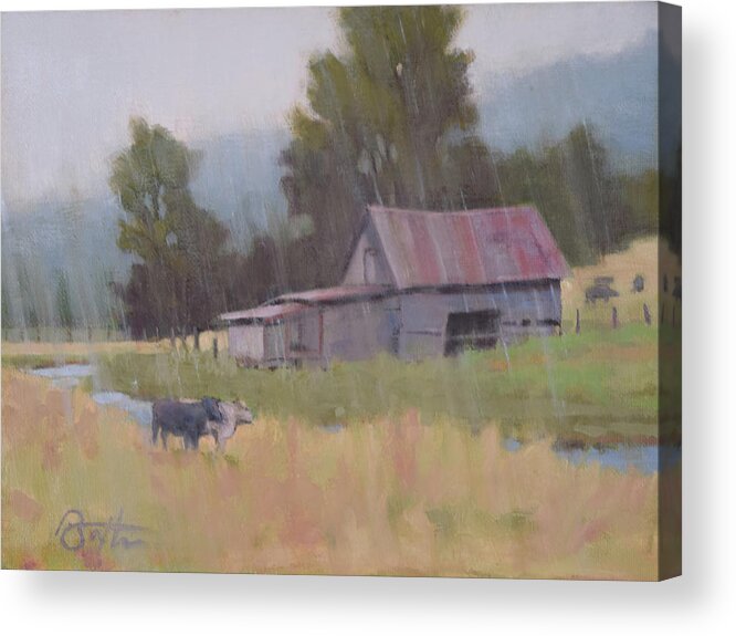 Farm Acrylic Print featuring the painting Moon' In The Rain by Todd Baxter