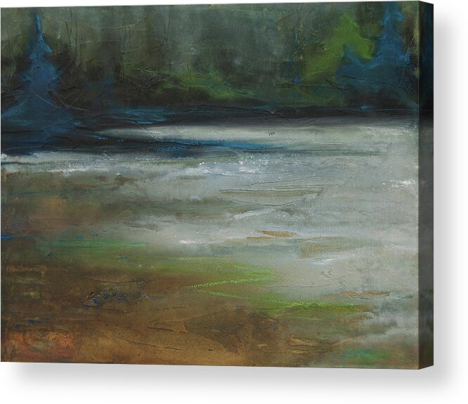 Beach Acrylic Print featuring the painting Moonlit Inlet 2 by Jani Freimann