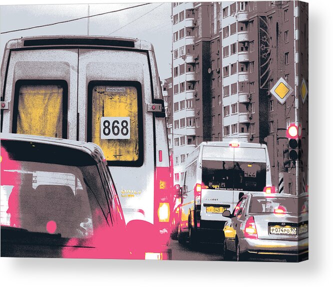 Moscow Acrylic Print featuring the mixed media Moscow Traffic by Shay Culligan