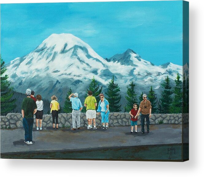 Landscape Acrylic Print featuring the painting Mt. Rainier Tourists by Gene Ritchhart