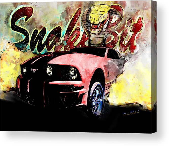 Mustang Acrylic Print featuring the mixed media Mustanger SnakeBit BurnOut Hot Rod Art by Chas Sinklier