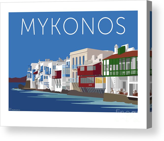 Mykonos Acrylic Print featuring the digital art MYKONOS Little Venice - Blue by Sam Brennan