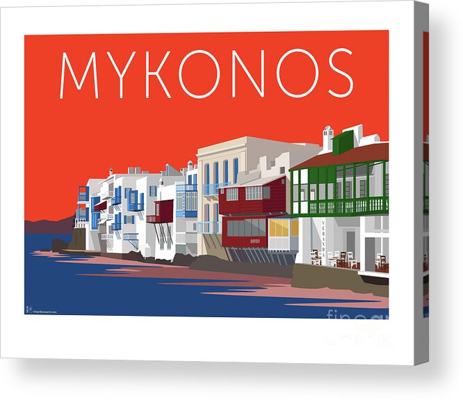 Mykonos Acrylic Print featuring the digital art MYKONOS Little Venice - Orange by Sam Brennan