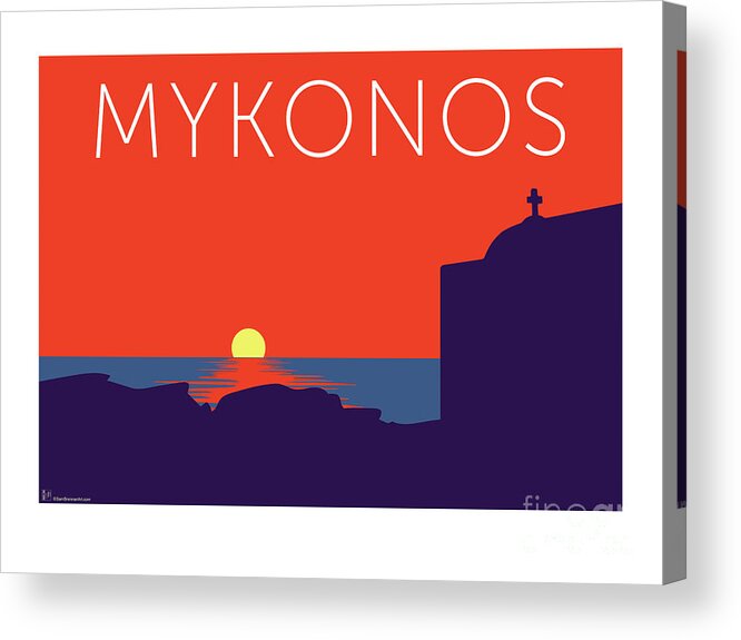 Mykonos Acrylic Print featuring the digital art MYKONOS Sunset Silhouette - Orange by Sam Brennan