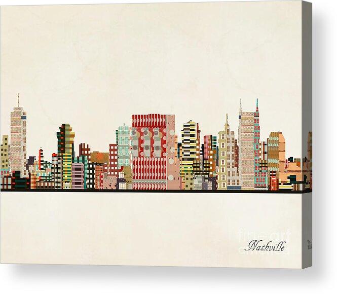 Nashville Acrylic Print featuring the painting Nashville Skyline by Bri Buckley