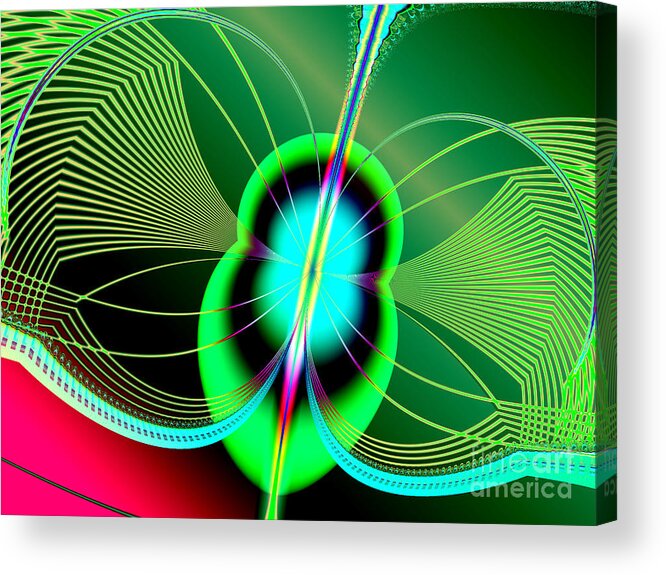Firefly Acrylic Print featuring the digital art Neon Green and Blue Firefly Fractal 69 by Rose Santuci-Sofranko
