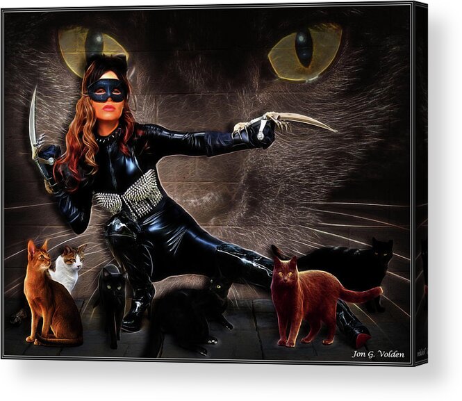 Cat Woman Acrylic Print featuring the photograph Night Of The Strays by Jon Volden