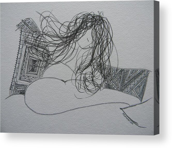 Marwan Acrylic Print featuring the drawing Nude I by Marwan George Khoury