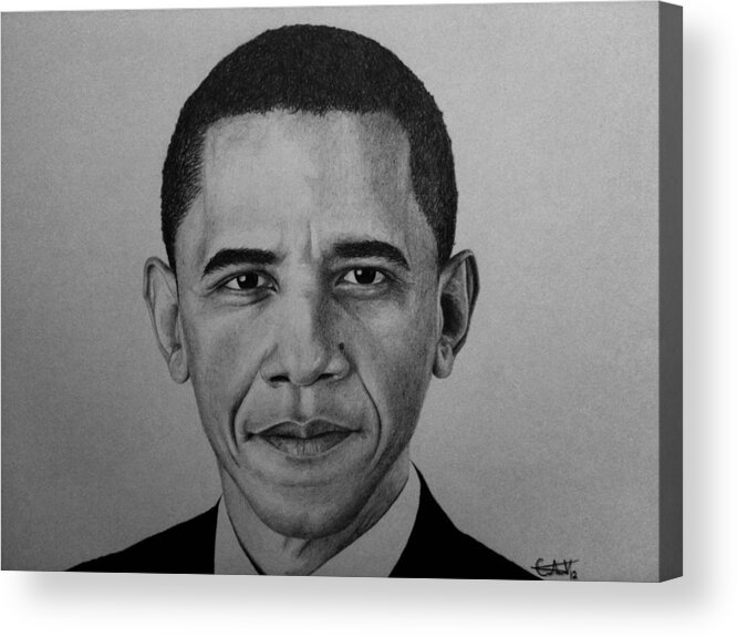 Obama Acrylic Print featuring the drawing Obama by Carlos Velasquez Art
