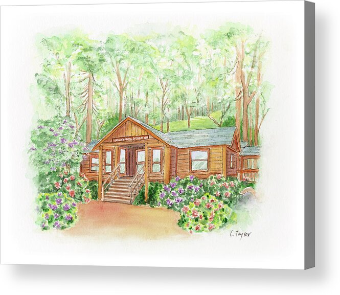 Log Cabin Acrylic Print featuring the painting Office in the Park by Lori Taylor