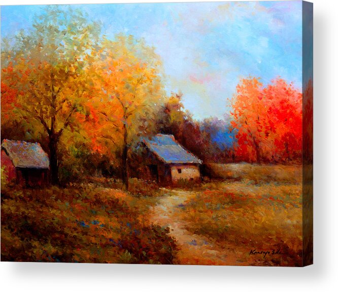 1988 Autumn Barn Painting VINTAGE