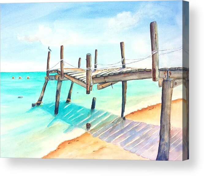 Pier Acrylic Print featuring the painting Old Fishing Pier 3 Watercolor by Carlin Blahnik CarlinArtWatercolor