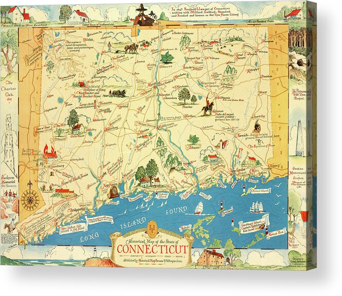 America Acrylic Print featuring the digital art Old map of Connecticut by Roy Pedersen