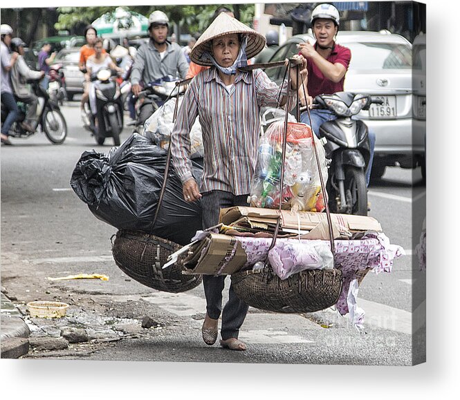 Vietnam Acrylic Print featuring the photograph One woman street life Hanoi by Chuck Kuhn