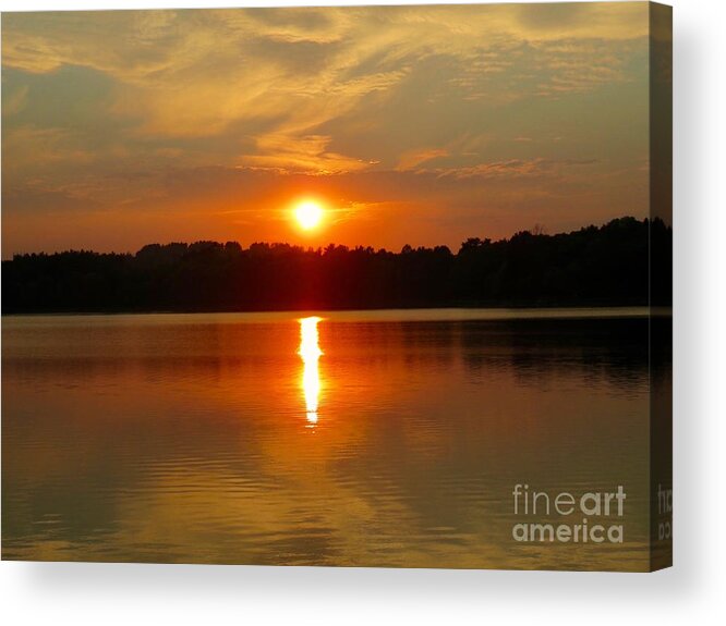 Orange Acrylic Print featuring the photograph Orange Sunset Over Water Horizontal View by Beth Myer Photography