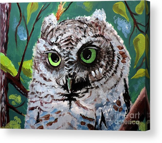 Baby Owl Acrylic Print featuring the painting Owl Be Seeing You by Tom Riggs