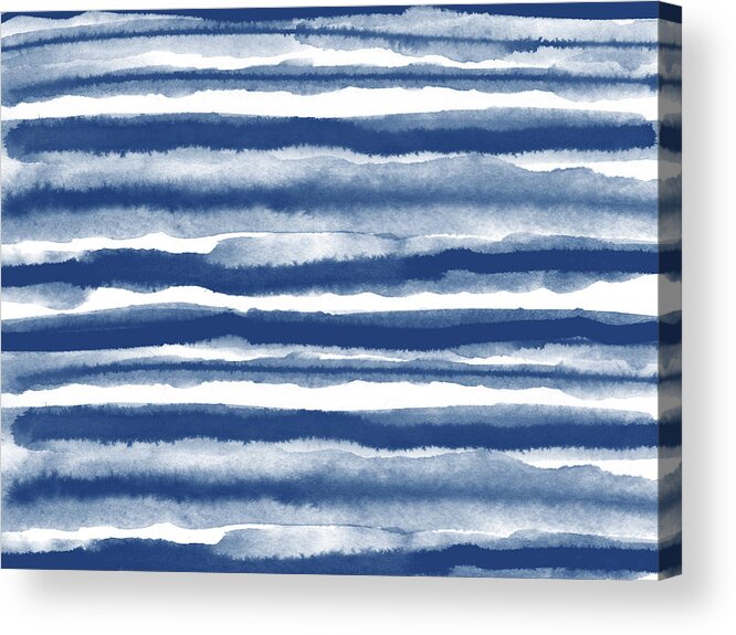 Stripes Acrylic Print featuring the mixed media Painterly Beach Stripe 3- Art by Linda Woods by Linda Woods