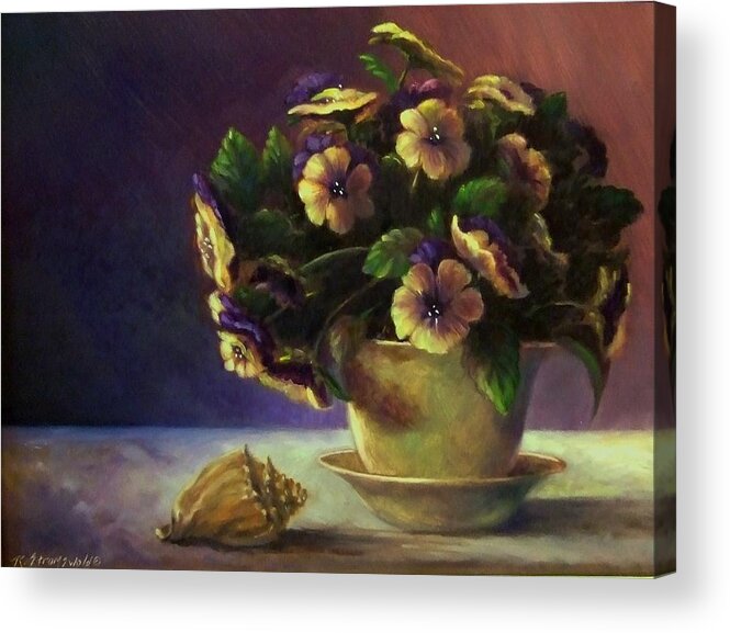 Shell Acrylic Print featuring the painting Pansies and Celadon by Ruth Stromswold