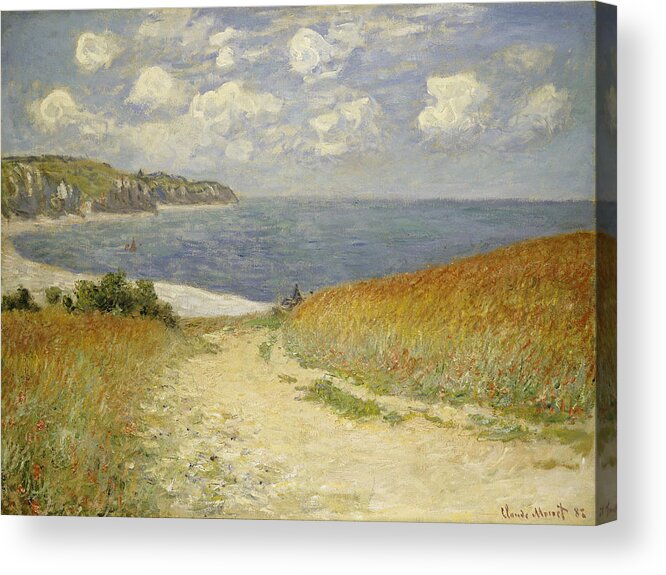 Path In The Wheat At Pourville 1882 (oil On Canvas) By Claude Monet (1840-1926) Chemin Dans Les Bles At Pourville; Seine-maritime; Coast; Sea; Bay; Landscape; Fields; Country; Impressionist; Meadow; Field; Coastal; Monet Beach Shore Shoreline Coast Coastal Monet Impressionism Sea Seas Ocean Seaside Water Bay Quay Seascape Seascapes Ocean Nautical Marine Marina Maritime Seafaring Pier Wharf Jetty Sail Sailboat Sailboats Sailing Navy Naval Yacht Yachts Monet Acrylic Print featuring the painting Path in the Wheat at Pourville by Claude Monet