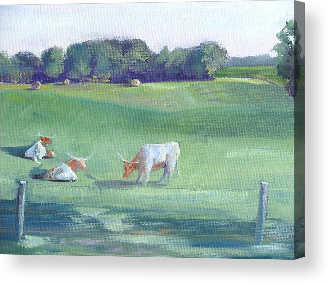 Cows Acrylic Print featuring the painting Peaceful Pasture by Judy Fischer Walton